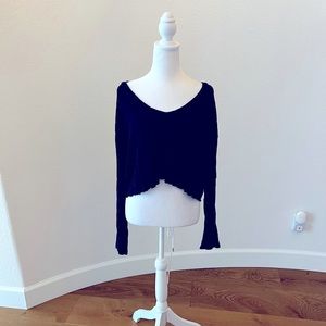 Aeropostale Black Pullover Wide Vneck Off Shoulder Cropped Sweater - Size L